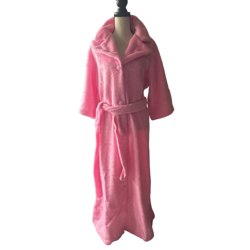 VTG 70s Montgomery Ward Fleece Wrap Robe XL (40-42) Pink Fuzzy Shawl Collar USA